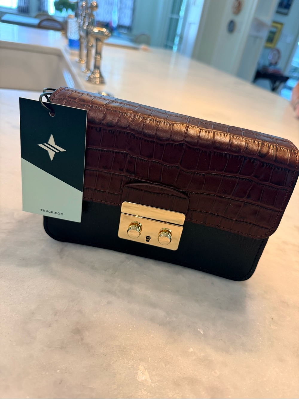 Tuckernuck - Two-Tone Brown & Black Leather Crossbody Bag 7.75” x 5”
